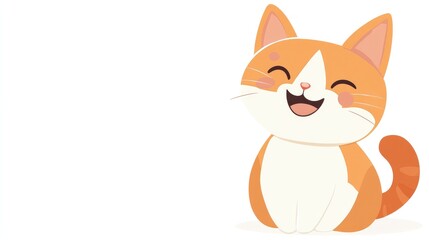 Happy anime-style cat character with a playful tail, sitting with a cheerful expression, on a white background