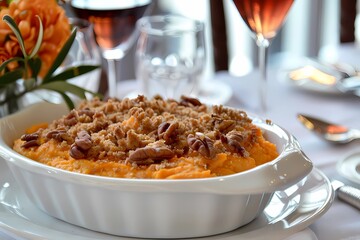 Sweet Potato Casserole with Pecan Topping.