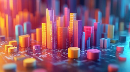 High-resolution image of a 3D financial report with layered graphics