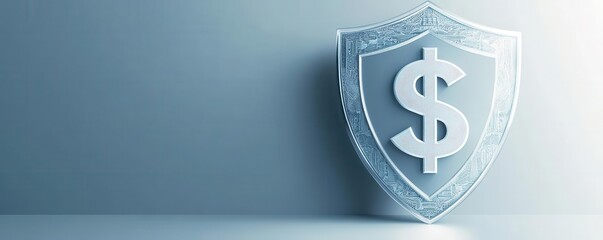 Silver shield with dollar symbol representing financial protection and security, isolated on gradient background.