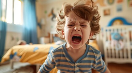Toddler throwing a temper tantrum indoors