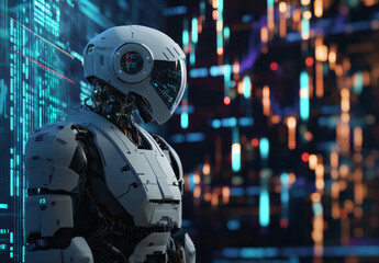 Forex Analysis: Crypto Robot Standing by Trading Graph