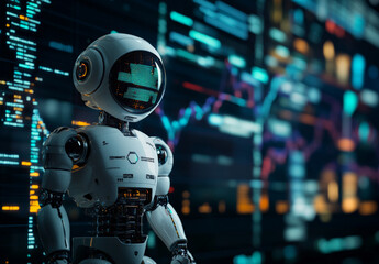 Forex Analysis: Crypto Robot Standing by Trading Graph
