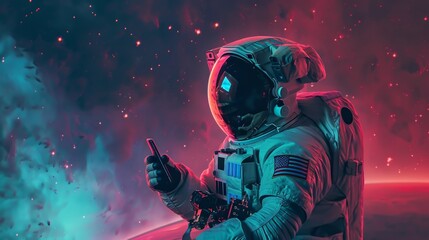 Astronaut using mobile phone in space