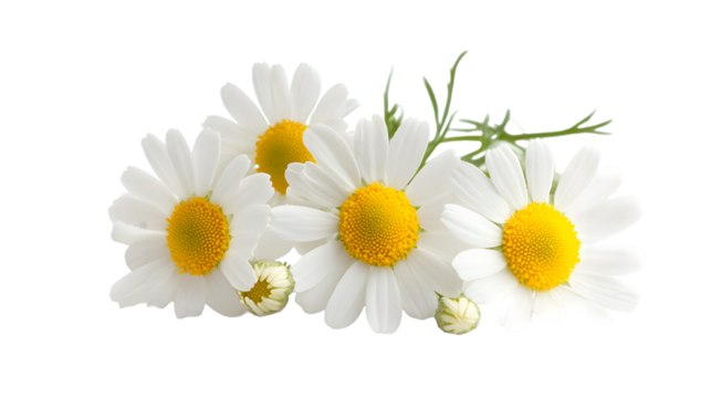Chamomile flowers isolated on a white background with full depth of field, crisp details