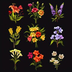 flowers colorful icon set on a neutral background