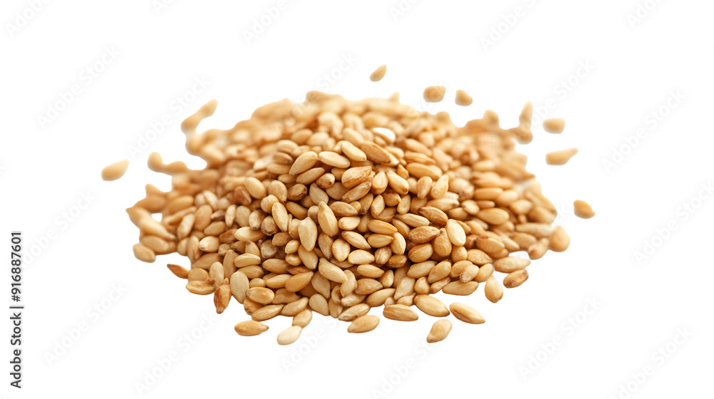 Poster sesame seeds isolated on a white background with full depth of field, sharp detail