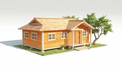 a small wooden house with a red roof,