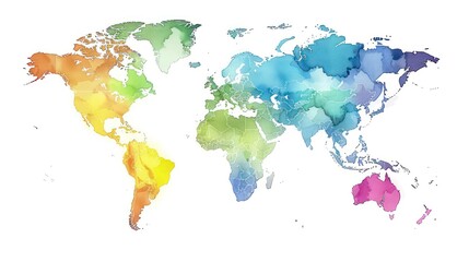 world map template colored illustration with white background