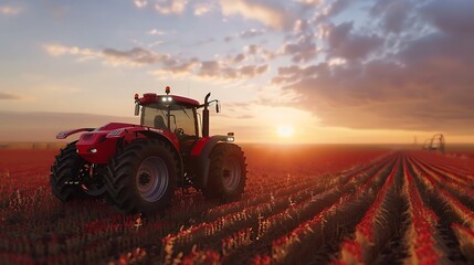 Obraz premium Smart Tractors Equipped with Advanced Technology Working Efficiently on a Modern Farm Field