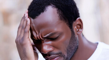 Fototapeta premium Man Holding His Head Due to Intense Headache or Stress