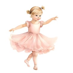 Naklejka premium Watercolor of Charming Child Dancer in Pink Tutu Dress