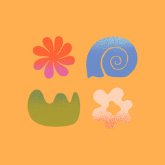 Vector abstract summer nature elements.Hand drawn organic form,sun,coral,seashell.Modern graphic in naive simple style for banners,smm,branding,packaging, covers,prints.Summer vacation aesthetic
