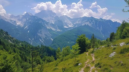 Fototapeta premium Triglav from the Path to Luknja in Slovenia