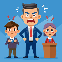 Angry boss. Annoyed politician. Angry man. Speaking politician Vector
