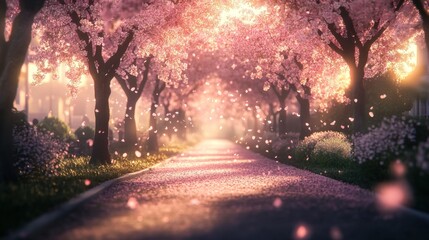 Pathway Through a Cherry Blossom Tunnel