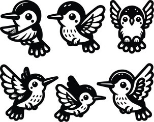 Black hummingbird logo clipart. Isolated tropical small flying bird. Monochrome minimalist bird logo.