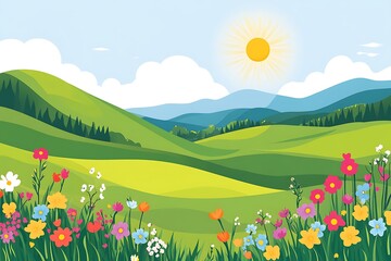 Sunny Day in the Meadow with Colorful Flowers
