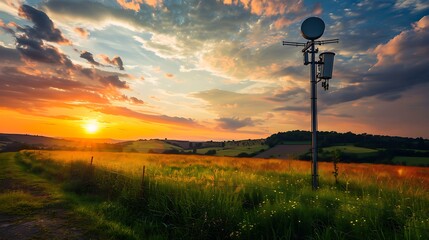 Obraz premium Smart Weather Station Monitoring Farm Conditions for Optimized Crop Management and Precision Agriculture Solutions
