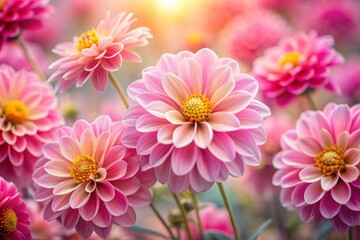 Obraz premium Vibrant pink flowers with subtle yellow centers and delicate petals spread across a soft focus background, creating a whimsical and romantic nature-inspired design element.