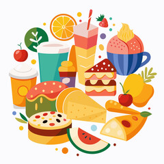 A Colorful Arrangement of Delicious Food and Drinks