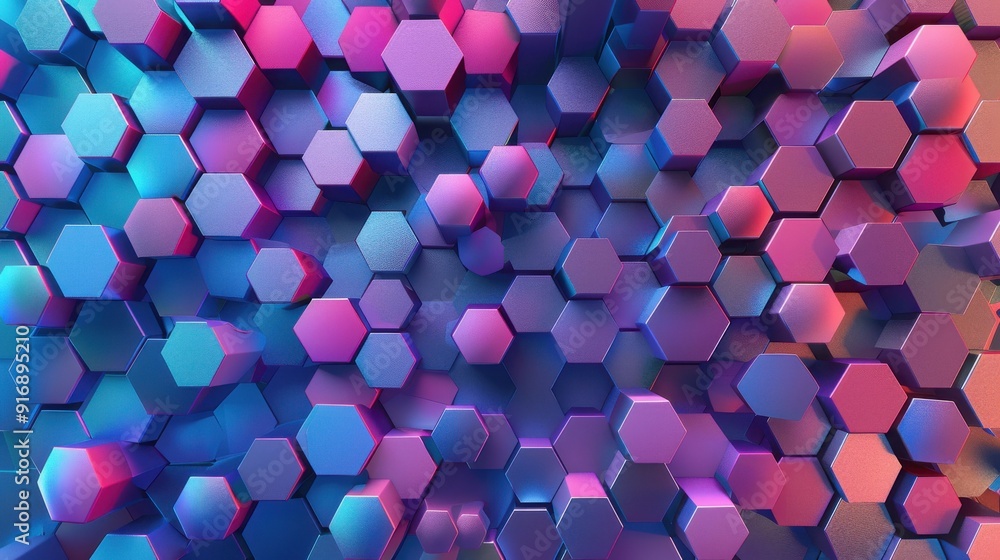 Poster vibrant hexagonal patterns create a dynamic visual experience with shades of pink and blue, ideal fo