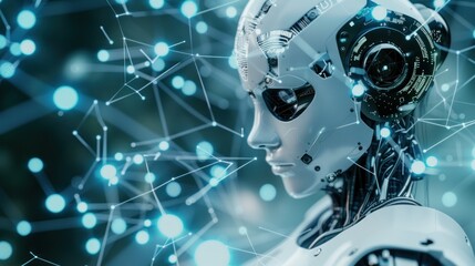 Futuristic AI Robot in a Network of Connections