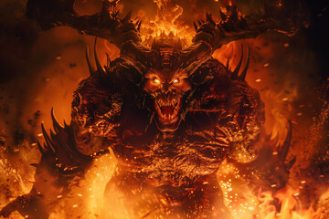 Hell's Spawn, Horrible Beast, Fire Demon, Nightmare Creature, Dangerous Entity, Halloween Fear, Dramatic Photography
