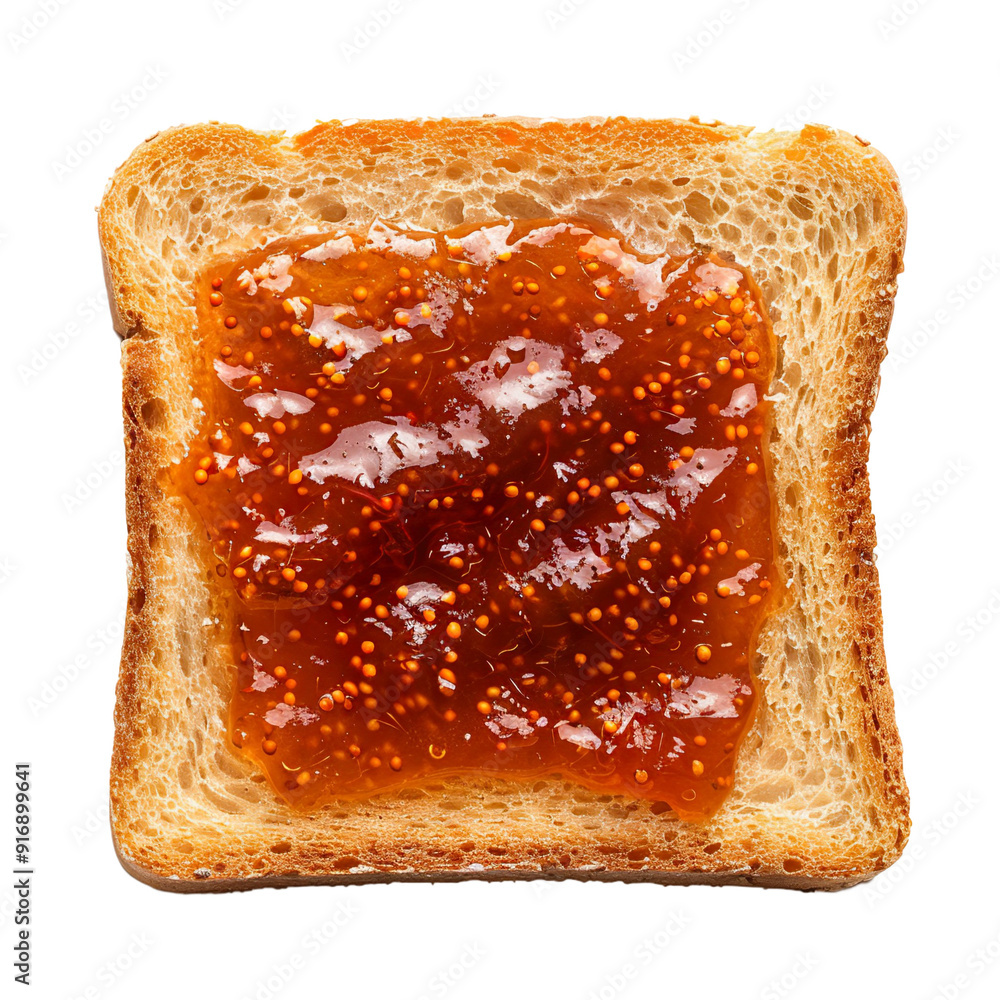 Wall mural top view of a square bread slice smeared with fig jam isolated on a white transparent background