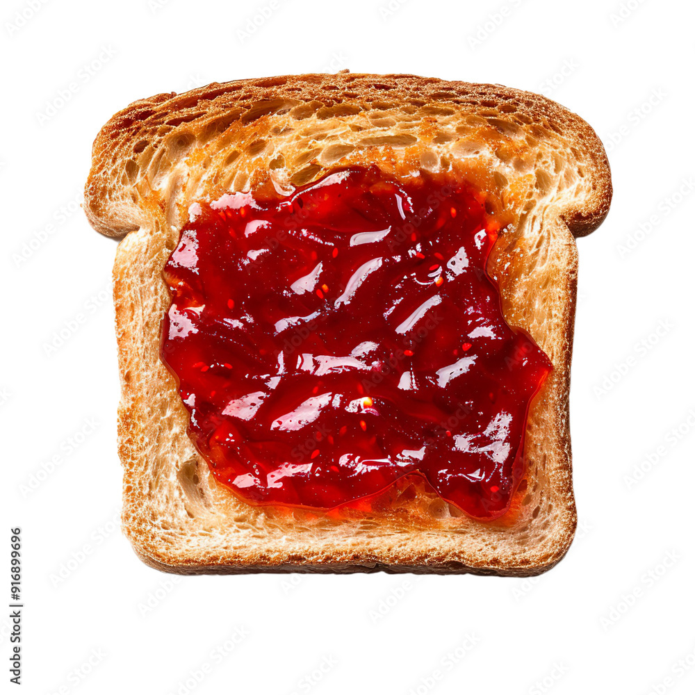 Wall mural top view of a square bread slice smeared with grape jelly isolated on a white transparent background