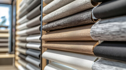 Close-Up of Colorful Blackout Cellular Shades on Display Rack in Store