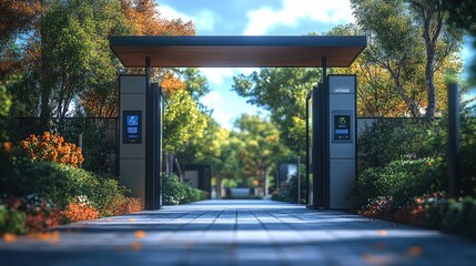 Realistic depiction of a secure access control gate at a high-security facility