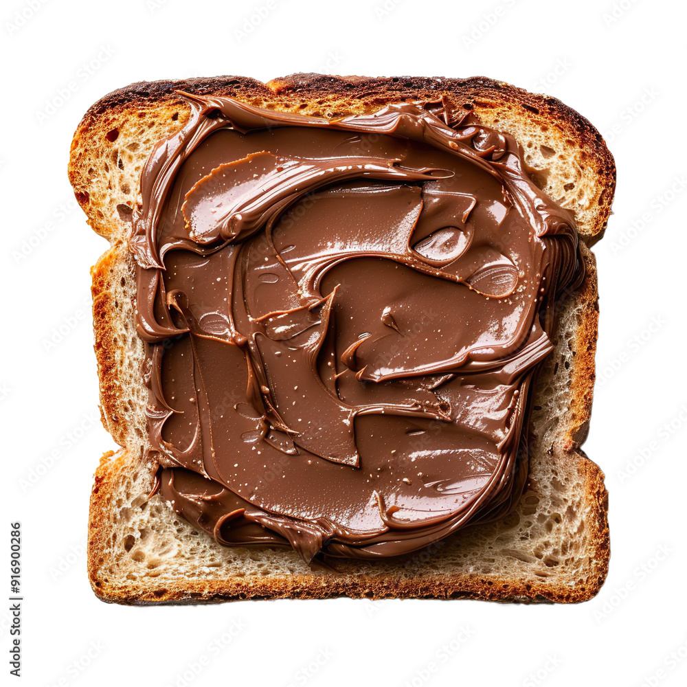 Wall mural top view of a square bread slice smeared with nutella isolated on a white transparent background