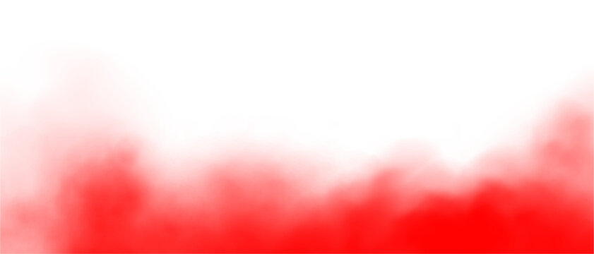 Isolated red smoke on a transparent background &ndash; abstract fog and steam effect overlay. Smoke texture PNG, artistic red mist, vector illustration for design elements