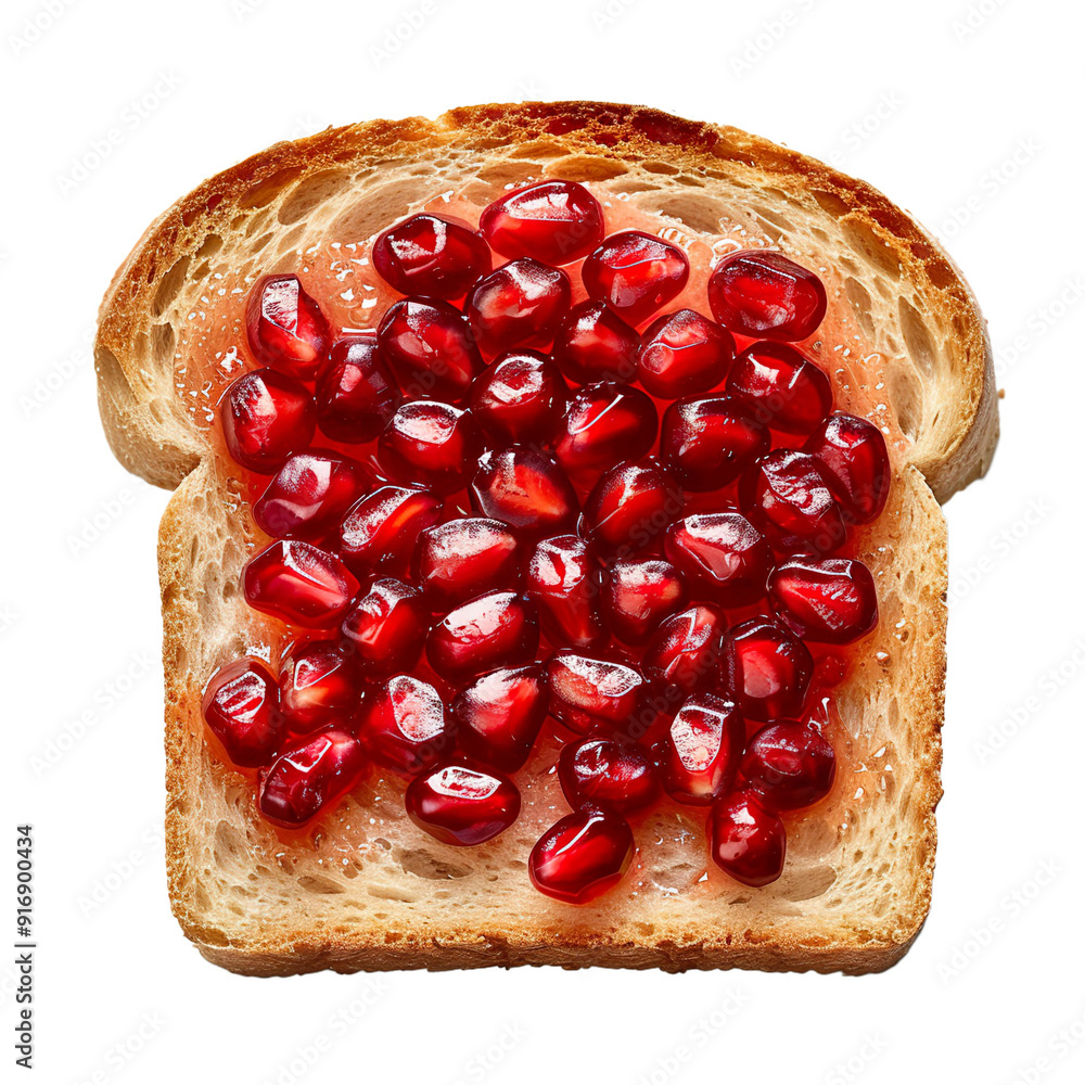 Wall mural top view of a square bread slice smeared with pomegranate molasses isolated on a white transparent b