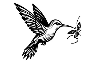 Obraz premium line art of a hummingbird silhouette vector art illustration isolated on transparent background - Generative AI