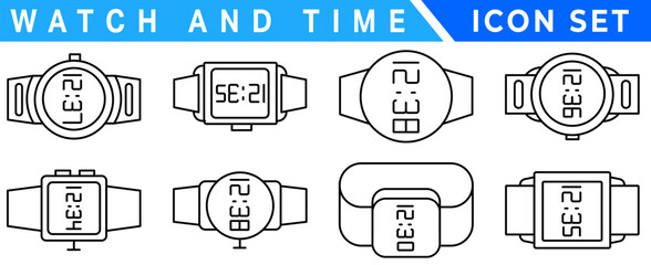 Watch & time wrist vector outline set icon. Isolated outline set icon wristwatch. Vector illustration clock on white background