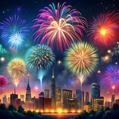 Obraz premium a colorful fireworks display is in the sky with a