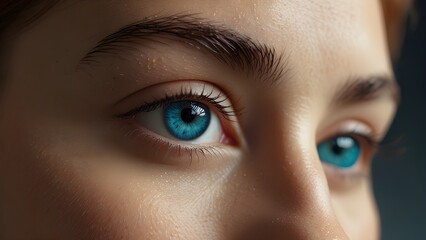 Fototapeta premium Close-up of human eyes with blue irises, detailed skin texture.