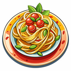 Plate of Spaghetti with Cherry Tomatoes and Basil