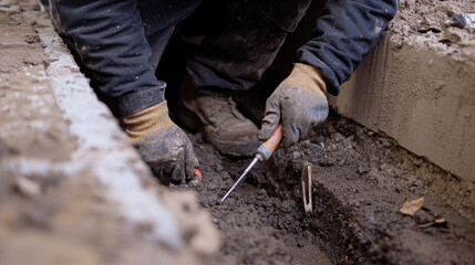 Technician Performing a Full Inspection of Newly Repaired Foundation for Leaks Using Professional Tools