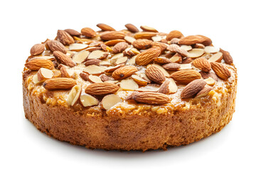Sweet almond cake isolated on white background