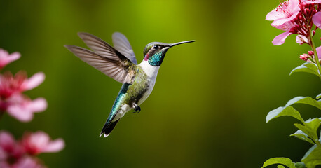 Naklejka premium A Hummingbird Paradise Surrounded by Blossoming Flowers.