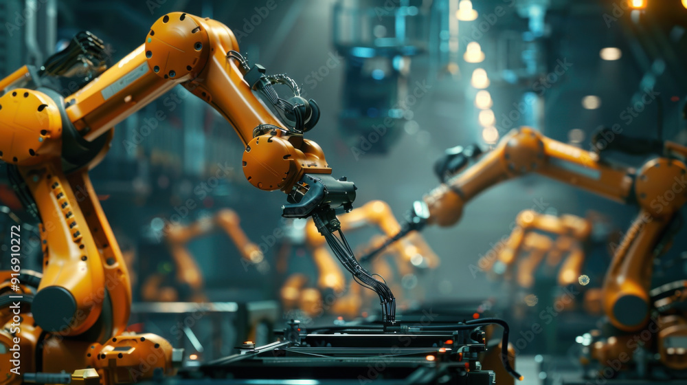 Poster industrial robots performing precision tasks