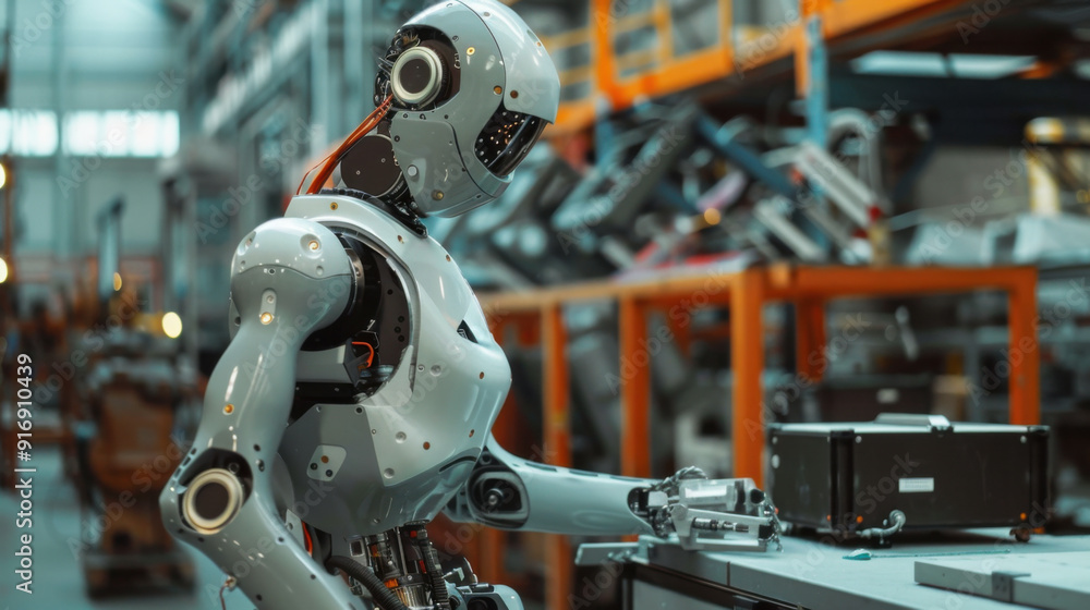 Poster industrial robots performing precision tasks