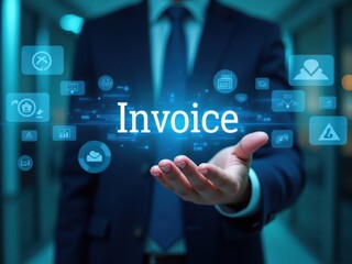 A Business Professional Displaying the Digital Concept of Invoice