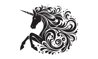 unicorn design, unicorn horse head design - black and white magical