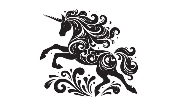 unicorn design, unicorn horse head design - black and white magical