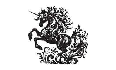 unicorn design, unicorn horse head design - black and white magical