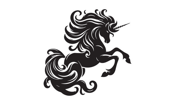 recommend clip art: unicorn design, unicorn horse head design - black and white magical